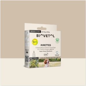 Boîte de pipettes insectifuges Biovetol pour chien moyen, formule bio au Margosa pour 1 mois de protection.