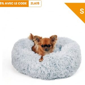 Coussin apaisant chien Zolia Dylan gris clair forme donut moelleux