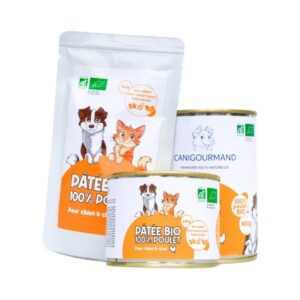Boîte de pâtée bio 100% poulet pour chien Cani Gourmand format 400g.