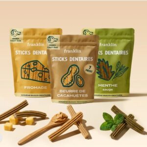 Trio sticks dentaires chien Franklin avec menthe fromage et beurre de cacahuete