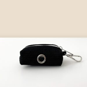 Pochette à sacs à crottes pour chien en velours côtelé noir avec mousqueton, Bande de Canailles