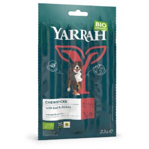 Sachet de 3 bâtonnets à mâcher bio Yarrah au bœuf pour chien, 33 g