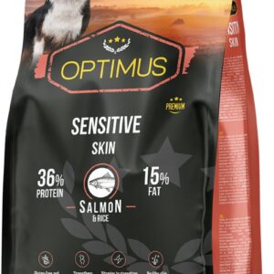 Sac de croquettes Optimus Sensitive Skin au saumon et au riz pour chien à la peau sensible