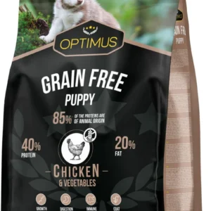 Sac de croquettes sans céréales Optimus Puppy Grain Free pour chiot, à la volaille