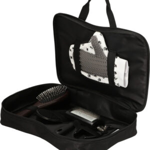 Set de toilettage Zolia avec brosses, peigne, étrille, pince à griffes et gant dans sa mallette