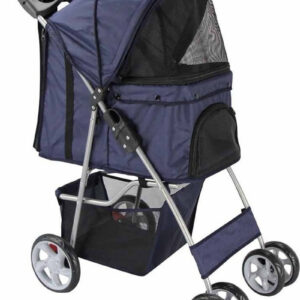 Poussette pour chien Zolia Twizy bleue avec capote, fenêtres en filet et panier de rangement