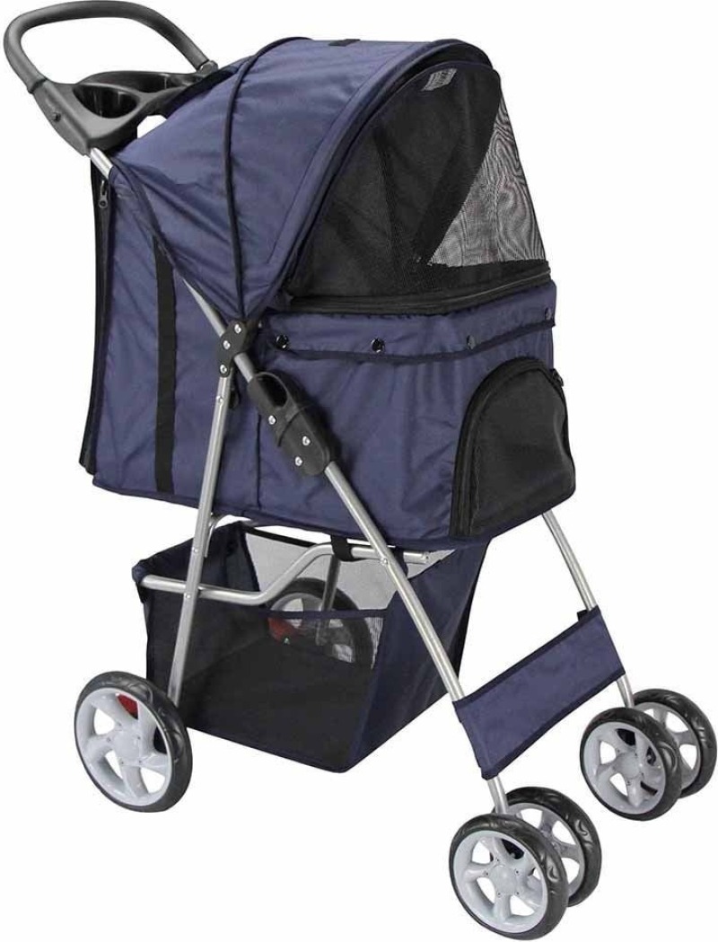 Poussette pour chien Zolia Twizy bleue avec capote, fenêtres en filet et panier de rangement
