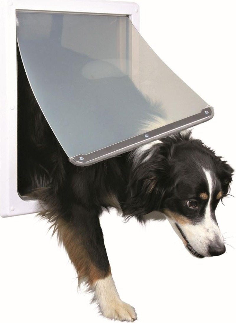 Chatière Trixie pour chien moyen et grand, cadre en plastique blanc et trappe transparente
