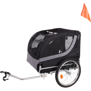 Remorque de vélo Tybalt noire pour chien, cabine en polyester sur cadre en acier pliable
