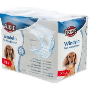 Couches jetables pour chienne avec attaches adhésives et ouverture pour la queue