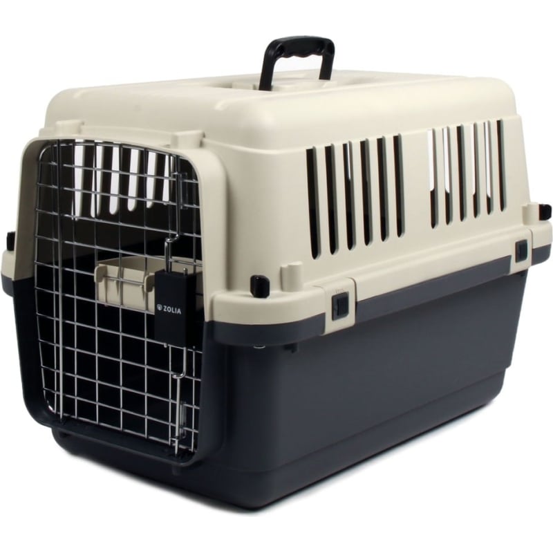 Caisse de transport rigide Zolia Voyager pour chien, coque en plastique et porte grillagée en métal