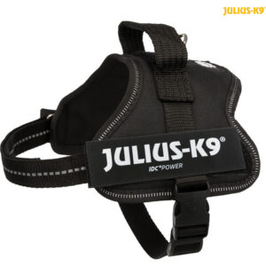 Harnais noir Julius-K9 K9-Power pour chien, avec grande poignée sur le dos et sangles larges