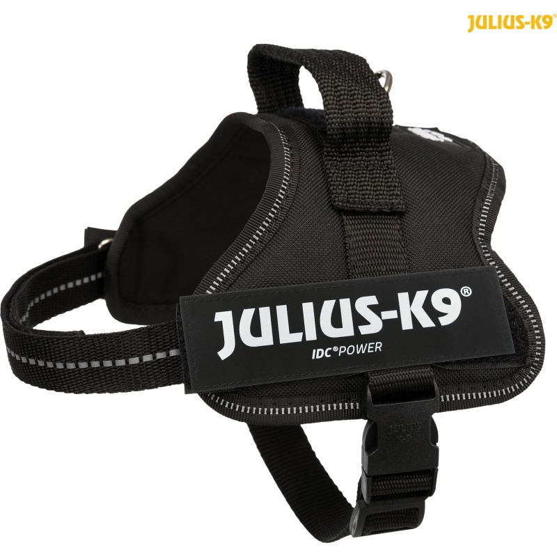 Harnais noir Julius-K9 K9-Power pour chien, avec grande poignée sur le dos et sangles larges
