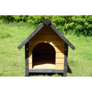 Niche en bois d'extérieur Zolia Black Cléo pour chien, coloris noir et naturel, avec toit pointu
