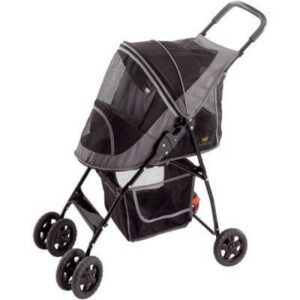 Poussette pour petit chien Globetrotter avec toit ouvrant, filet de protection et poche de rangement