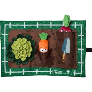 Tapis d'activité Matz Nina Ottosson pour chien, sur le thème du jardin, avec poches, rabats à scratch et peluches à fouiller