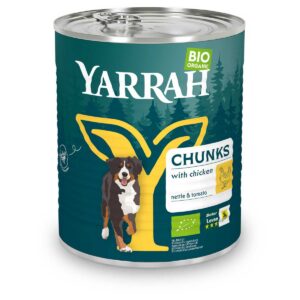Boîte de 820 g de morceaux de poulet bio en sauce Yarrah pour chien adulte