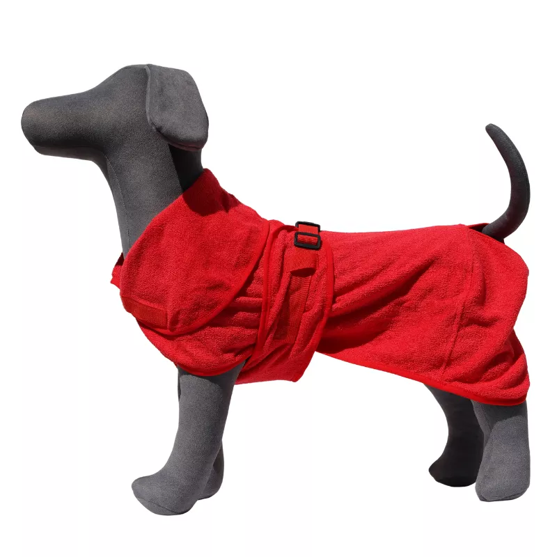 Peignoir rouge pour chien Cani Ninja en coton, avec col réglable et sangle ventrale