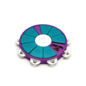 Jeu d'intelligence rond Twister Nina Ottosson pour chien, avec compartiments tournants et couvercles coulissants